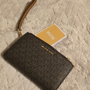 Michael Kors Dark Brown Wristlet with Gold Accents